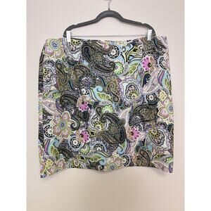Talbots Paisley Fully Lined Elastic Sides Pencil Skirt Preppy Multicolor Size 24